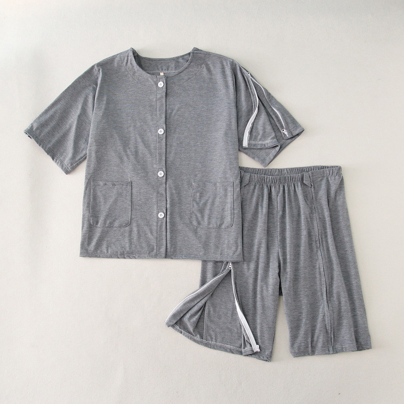 Nursing Clothes, Short-Sleeved Shorts, Pure Cotton Patient Clothes, Easy to Put on and Take Off, Post-Fracture Clothes, Men's and Women's Paralyzed Patient Clothes, Summer Nursing Clothes, Short-Sleeved Shorts, Pure Cotton Patient Clothes, Easy to Put on and Take Off, Post-Fracture Clothes, Men's and Women's Paralyzed Patient Clothes, Summer