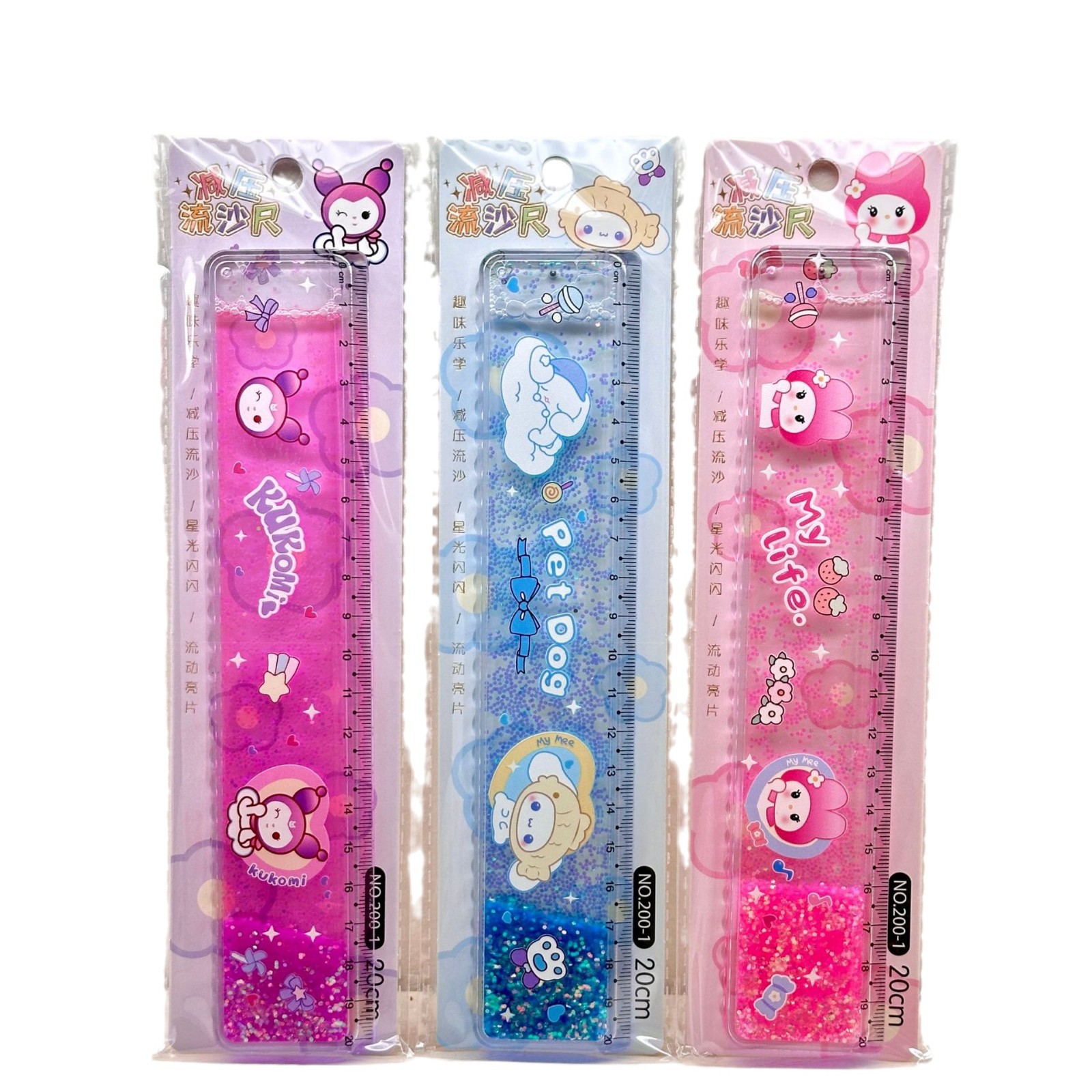 Aceite en arena flotante regla recta adorable perro aprendiendo papelería cartografía de dibujos animados regla recta transparente 20cm regla