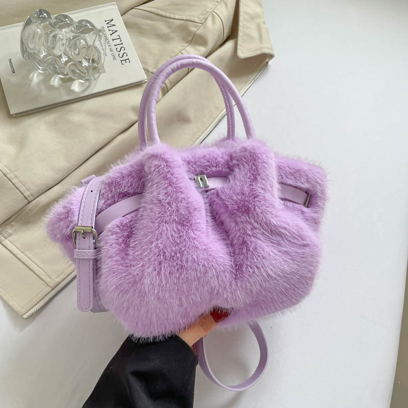 Bolso Tipo Balde de Peluche con Cierre Magnético para Uso Diario