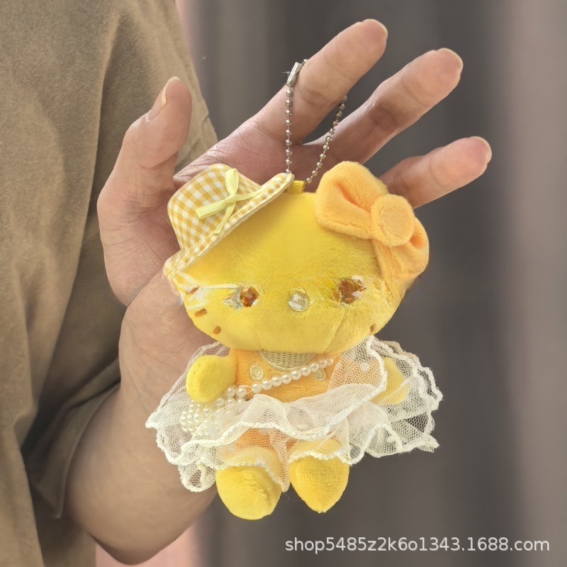 黑色草帽kitty帽宝宝挂件爱心扣公仔玩偶可爱赫本风挂饰钥匙扣|undefined