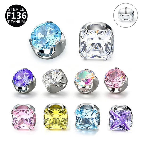 F136 titanium curved flat bottom three-claw package with 5A zircon 3/4mm lip nail ear bone nail puncture jewelry accessories 0.9 teeth
