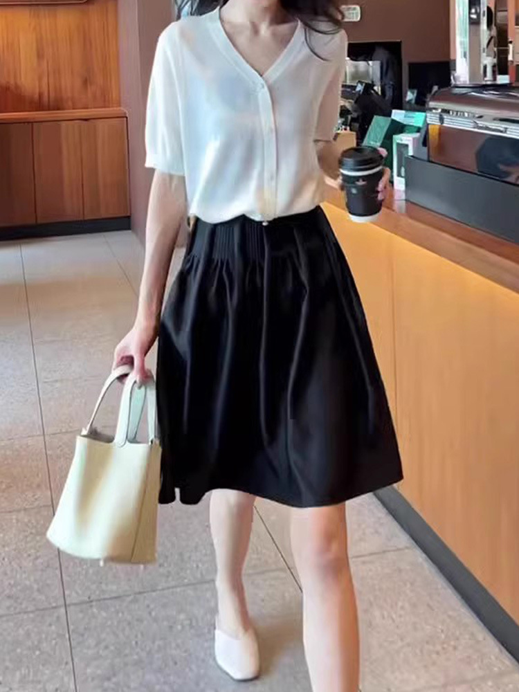 Bộ đồ nữ hai mảnh kiểu tweed mùa hè FLB5035 sang trọng cao cấp — Áo trắng + váy chi tiết 6