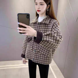 加绒加厚外套女春秋2025年新款韩版英伦风毛呢宽松显瘦休闲小西服