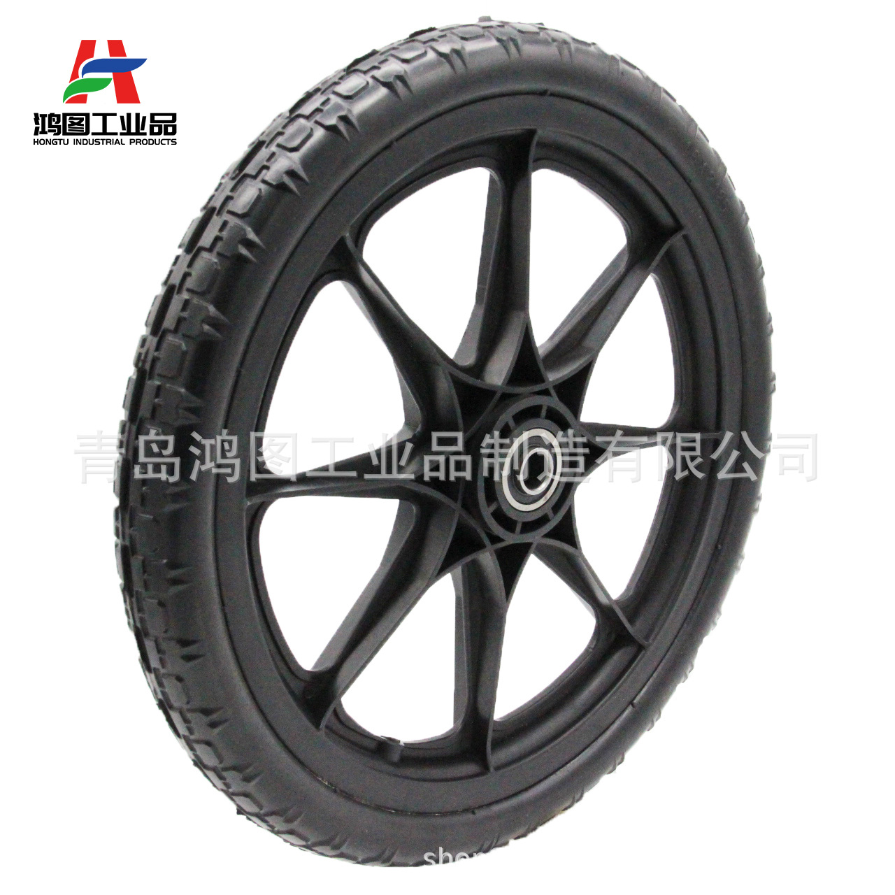 16寸橡胶发泡轮工具车轮椅车脚轮橡胶实心轮子加厚支架减震轮胎