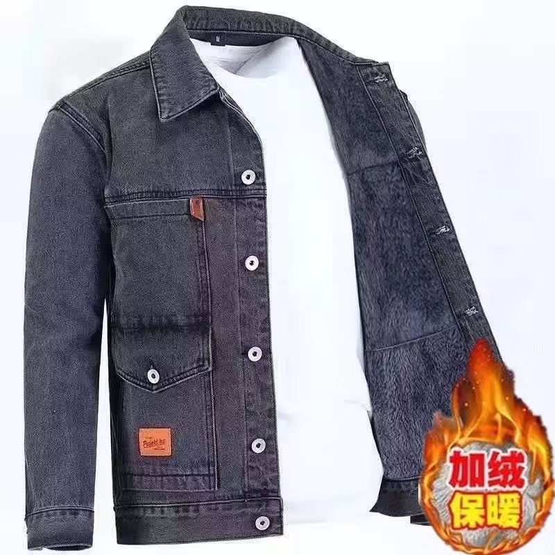 Forrado de lana engrosada abrigo de mezclilla de los hombres caliente resistente al desgaste de la marca de moda casual invierno nuevo más tamaño chaqueta suelta