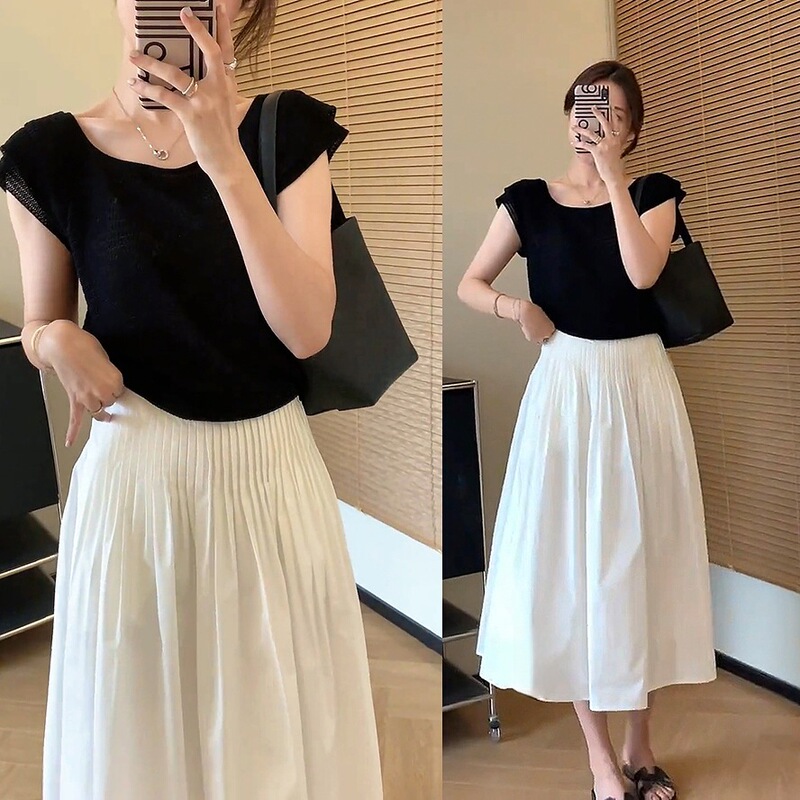White A-Line Pleated Skirt for Women 2025 Summer New Design Niche High-Waisted Mid-Length Large Hem Umbrella Skirt White A-Line Pleated Skirt for Women 2025 Summer New Design Niche High-Waisted Mid-Length Large Hem Umbrella Skirt
