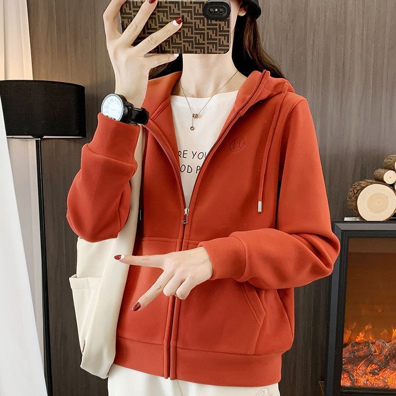 Autumn and Winter new sweater women's hooded thickened warm fashion outdoor sports loose cardigan long sleeve fleece jacket