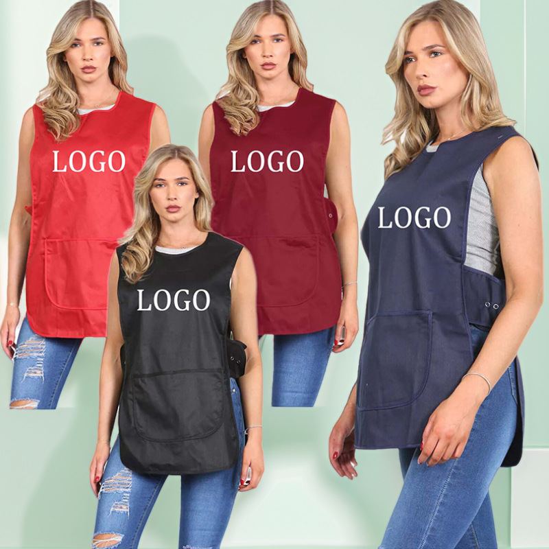 Delantal transfronterizo chaleco peluquería ropa de trabajo belleza peluquería botón de hombro delantal logo personalizado