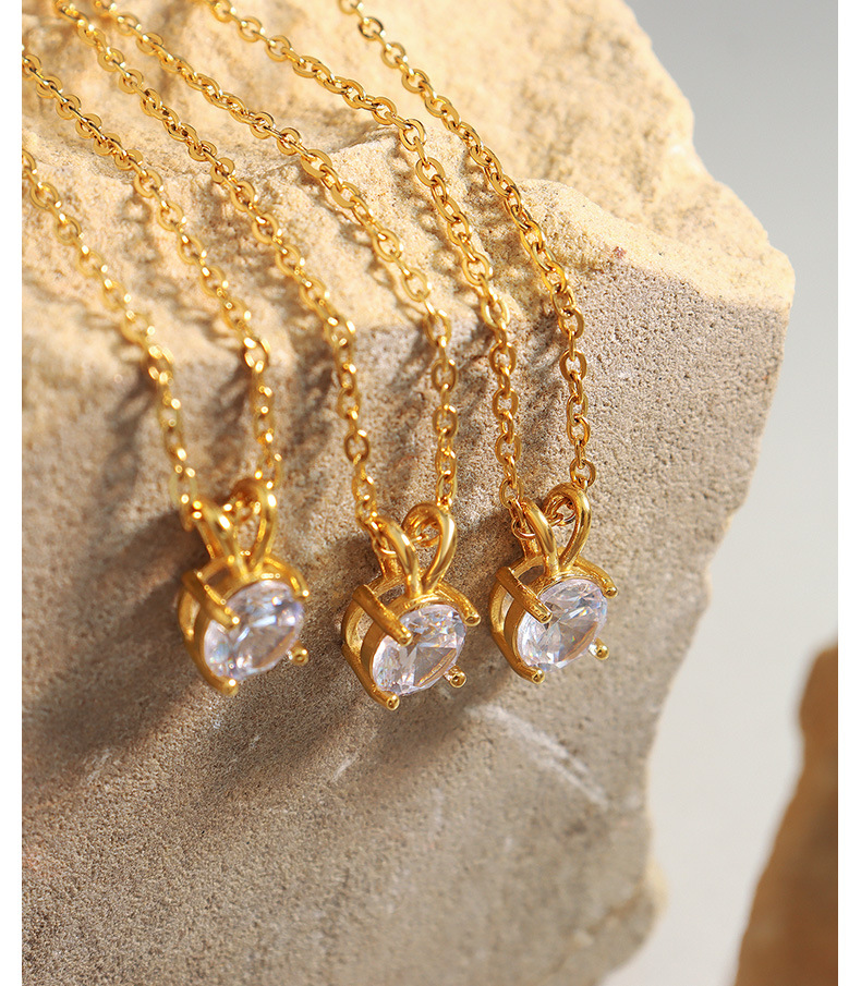 Elegant Round Titanium Steel Inlay Rhinestones Pendant Necklace 1 Piece