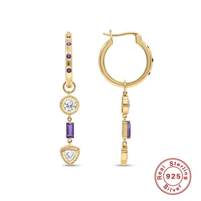 Fashion Geometric Sterling Silver Plating Inlay Artificial Gemstones Earrings