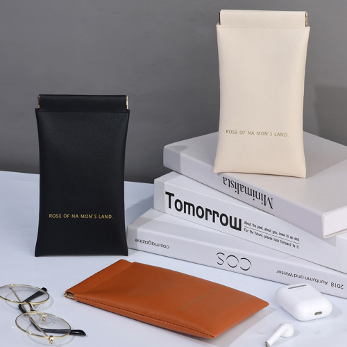 New leather glasses bag wholesale sunglasses storage cover shrapnel mouth automatic closing glasses storage bag bag
