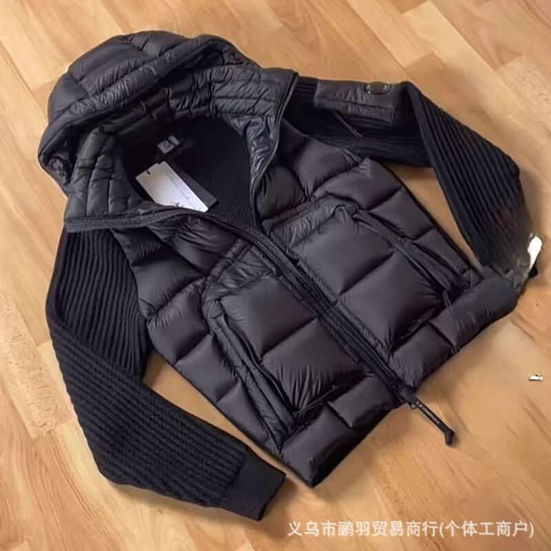 Cross-Border Winter New Style Knitted Patchwork Wool down Jacket Men's Trendy Brand Hooded White Duck down Thickened down Jacket Cross-Border Winter New Style Knitted Patchwork Wool down Jacket Men's Trendy Brand Hooded White Duck down Thickened down Jacket