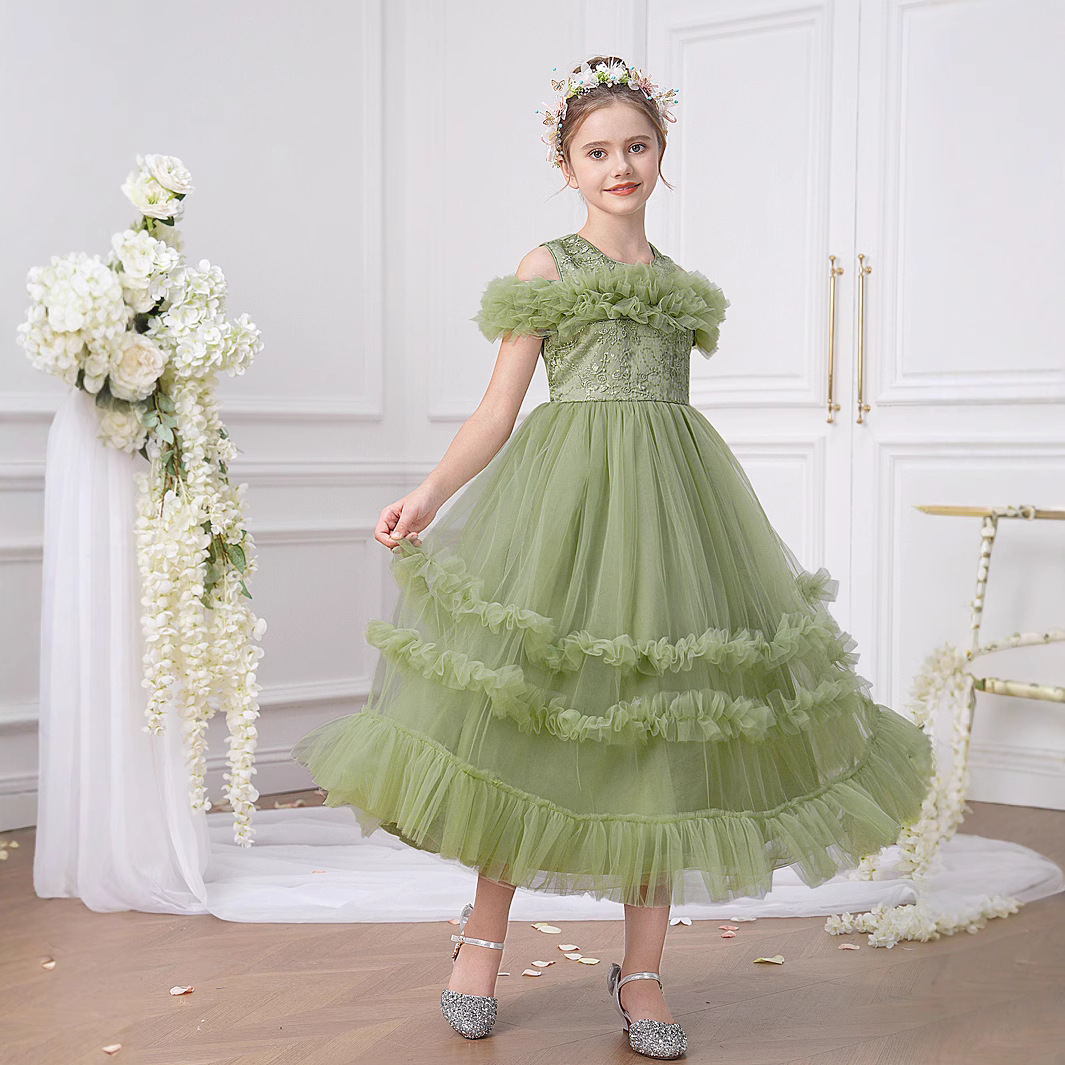 Vestido transfronterizo para niños, vestido de princesa, pastel de malla de moda, falda de tutú, niña de las flores, vestido de fiesta, vestido de noche