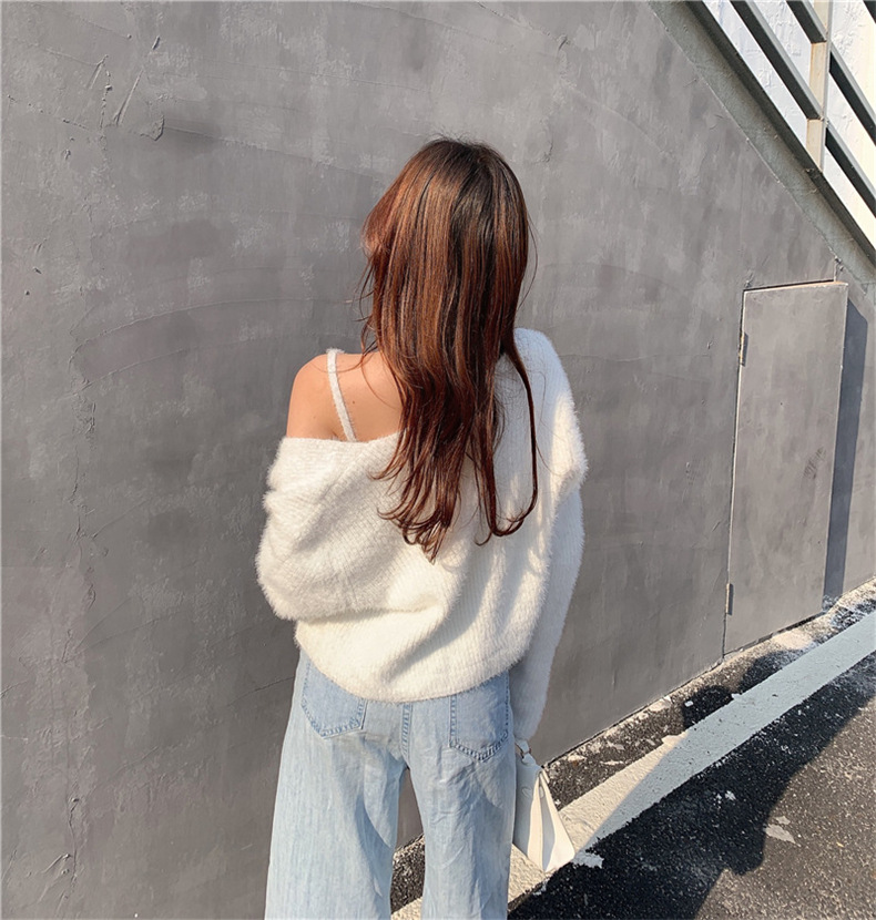 Sexy Strickjacke 2023 Herbst/Winter Neue Produkt Nerz Wolle Brust Verpackung Zwei Stück Set Koreanische Gestrickte Pullover für_voghion.com