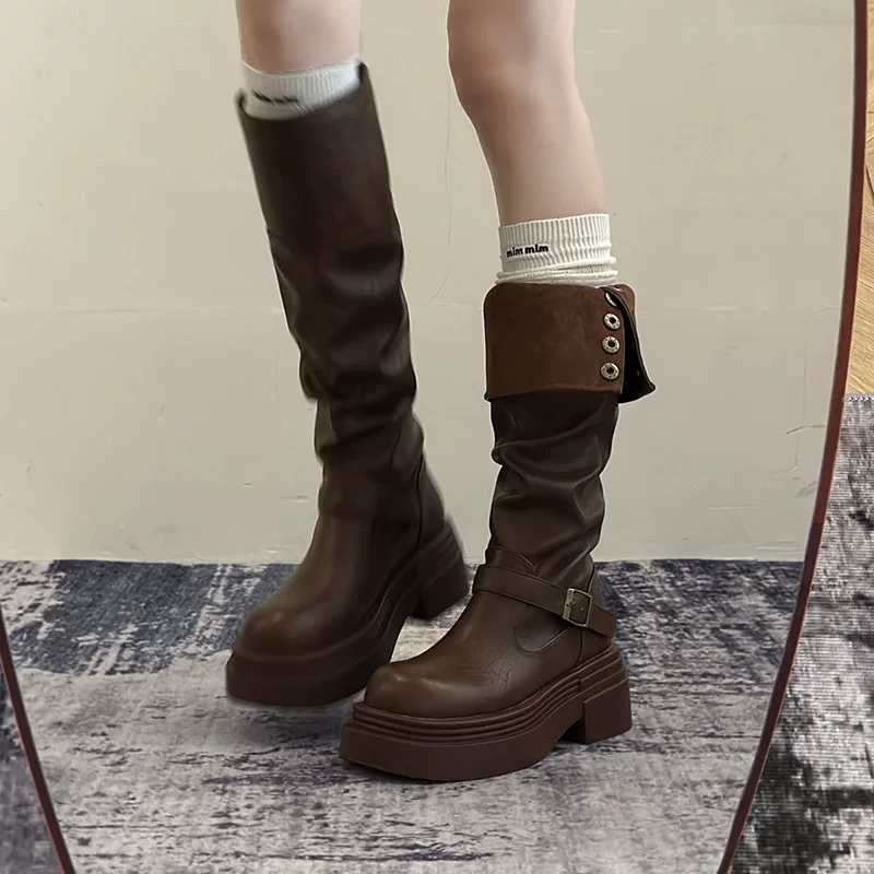 Высокие платформенные сапоги до колена (Martens) — деми-сезон, размеры 35–40 для подростков