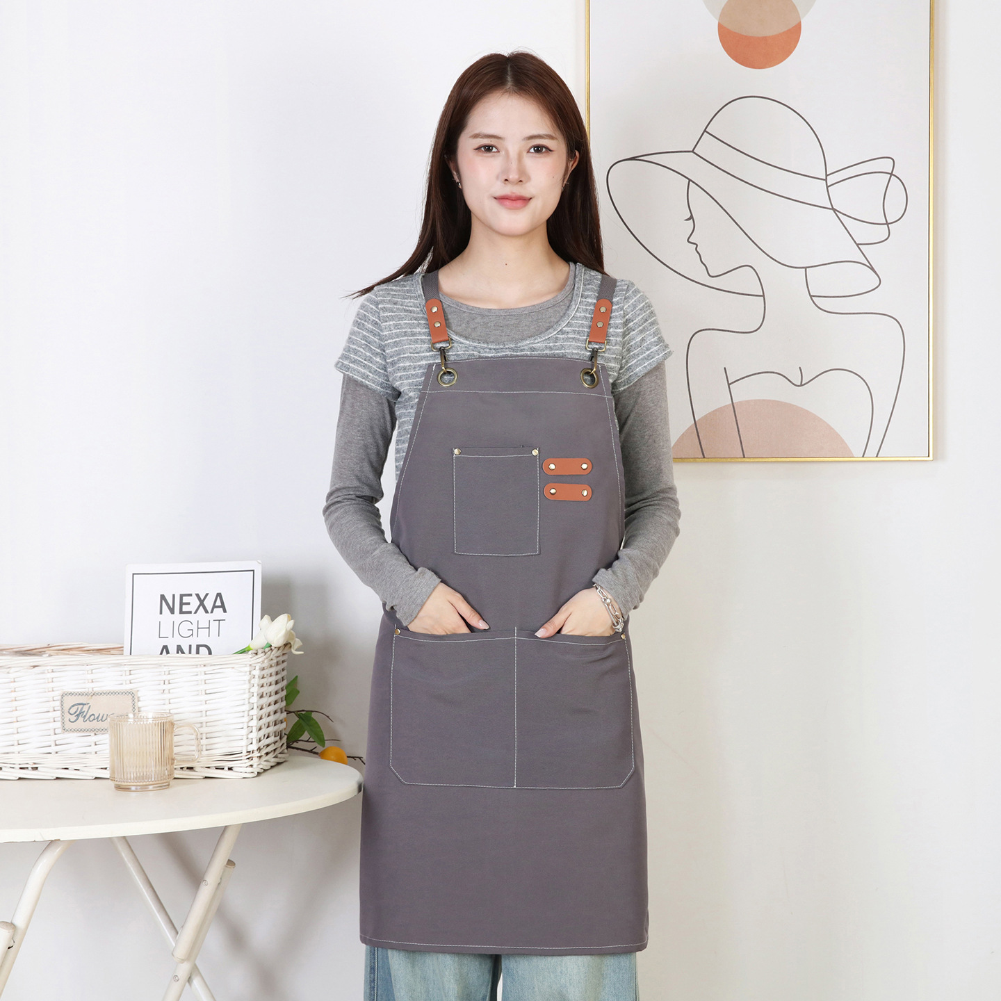 Algodón grueso delantal de lona de comercio exterior denim transfronterizo cocina doméstica tienda de té de leche delantal de ropa de trabajo al por mayor