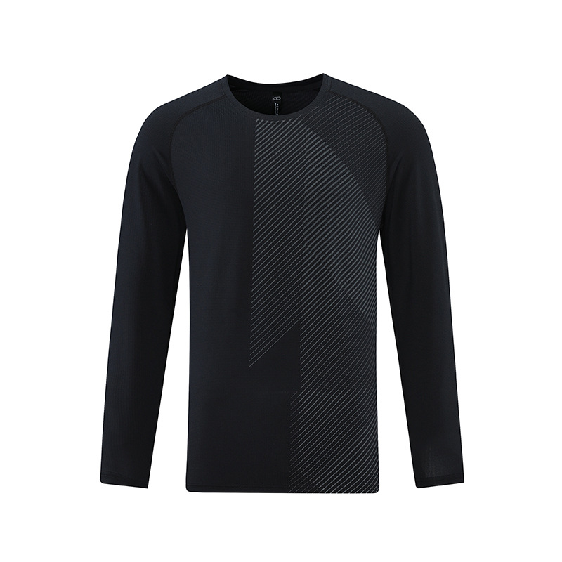 Primavera y otoño de los hombres al aire libre cuello redondo ropa de secado rápido deportes de manga larga casual transpirable suelta camiseta en stock impresión fija registro