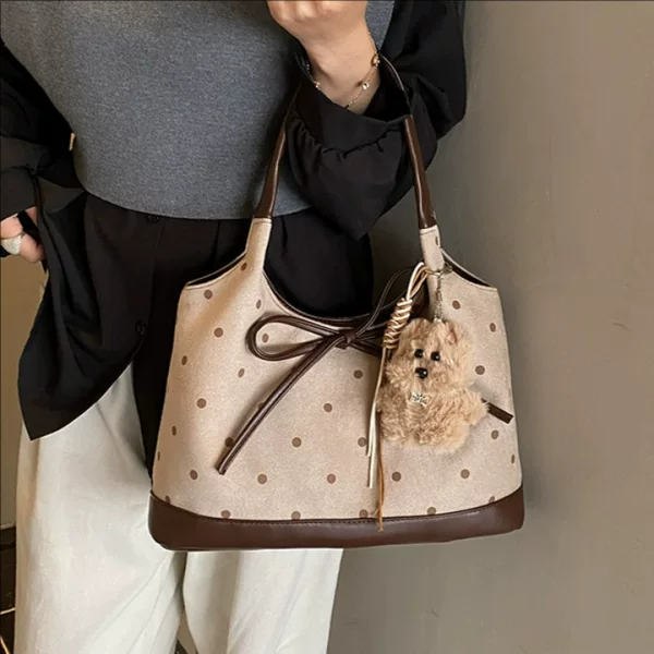 2026 New Hot-Selling Women's Bag Polka Dot Large Capacity Bag for Commuting, Single Shoulder Underarm Bag, Korean Niche Tote Bag
