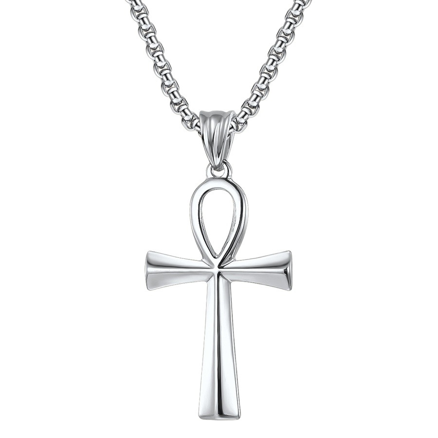 Cross-Border European and American Style Stainless Steel Ankh Cross Necklace Personalized Niche Titanium Steel Cross Pendant Pendant