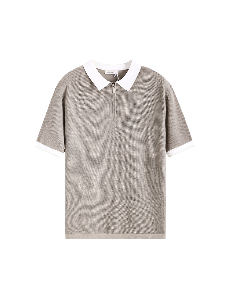 Hombres polo de verano para hombres, camiseta de punto de alta calidad de seda de hielo secado rápido con solapa de color contrastante, ropa transpirable de mangas cortas para hombres