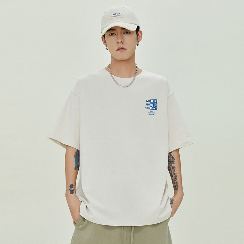 NASAGISS nombre conjunto pesado algodón camiseta de manga corta hombres y mujeres misma marca de moda suelta pareja juventud verano