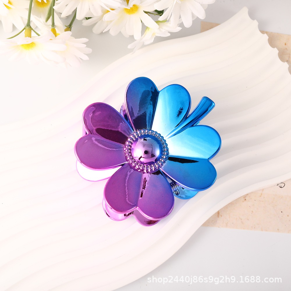 Nuevo color frangipani acrílico pinza para el cabello flor pinza de agarre de alta calidad elegante accesorio para el cabello de mujer pinza de tiburón de agarre lateral