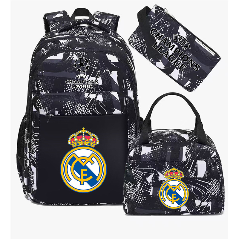 Aficionados al fútbol del Real Madrid Chelsea estudiantes de primaria alrededor de la mochila del Bayern mochila de tres piezas de gran capacidad