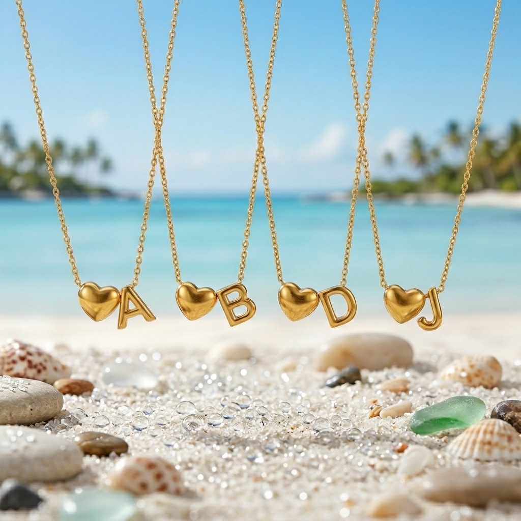 European and American Cross-Border 18K Gold Plated Stainless Steel Heart Pendant Clavicle Chain with 26 English Letters Titanium Steel Necklace