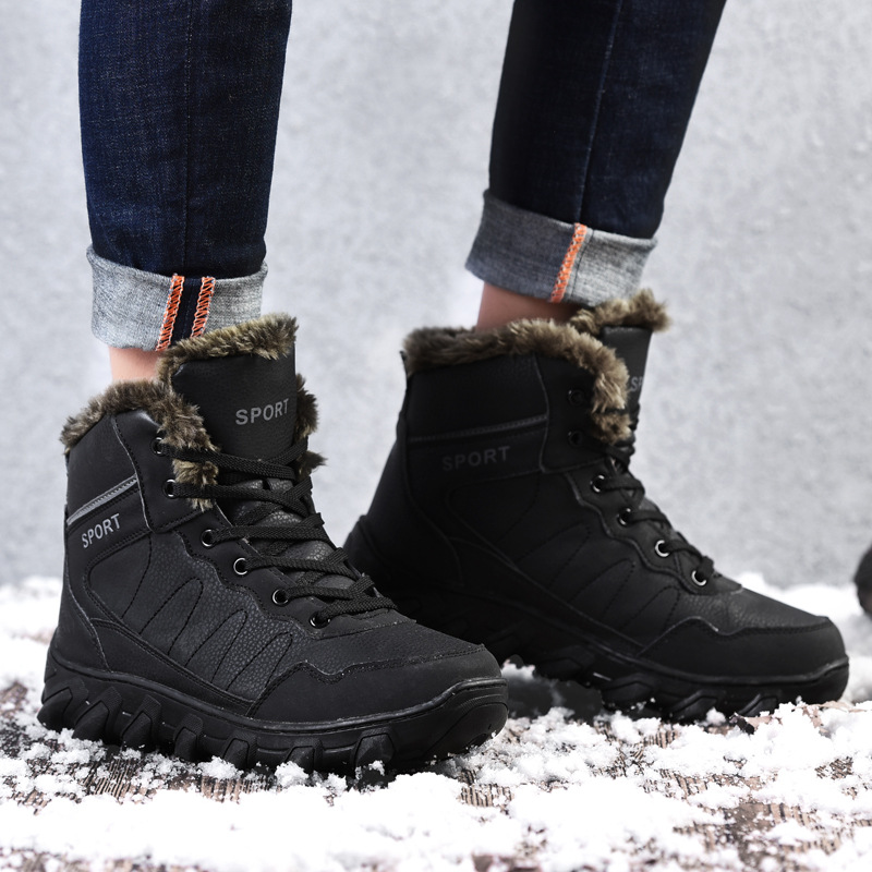 Botas de nieve al aire libre de talla grande con forro polar de invierno para hombres engrosadas antideslizantes impermeables al aire libre térmica zapatos acolchados de algodón botas acolchadas de algodón