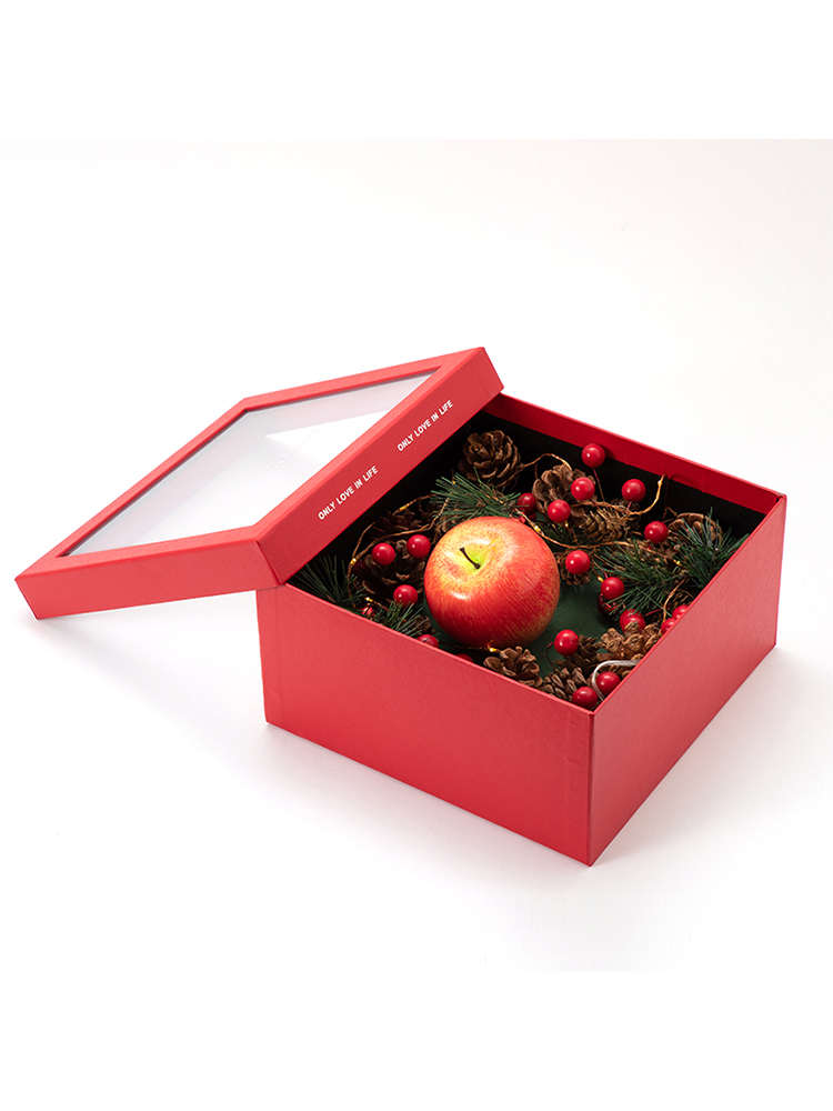 Navidad en línea caja de flores de frutas, caja de regalo cuadrada grande, caja de embalaje en forma de corazón, caja de regalo vacía al por mayor