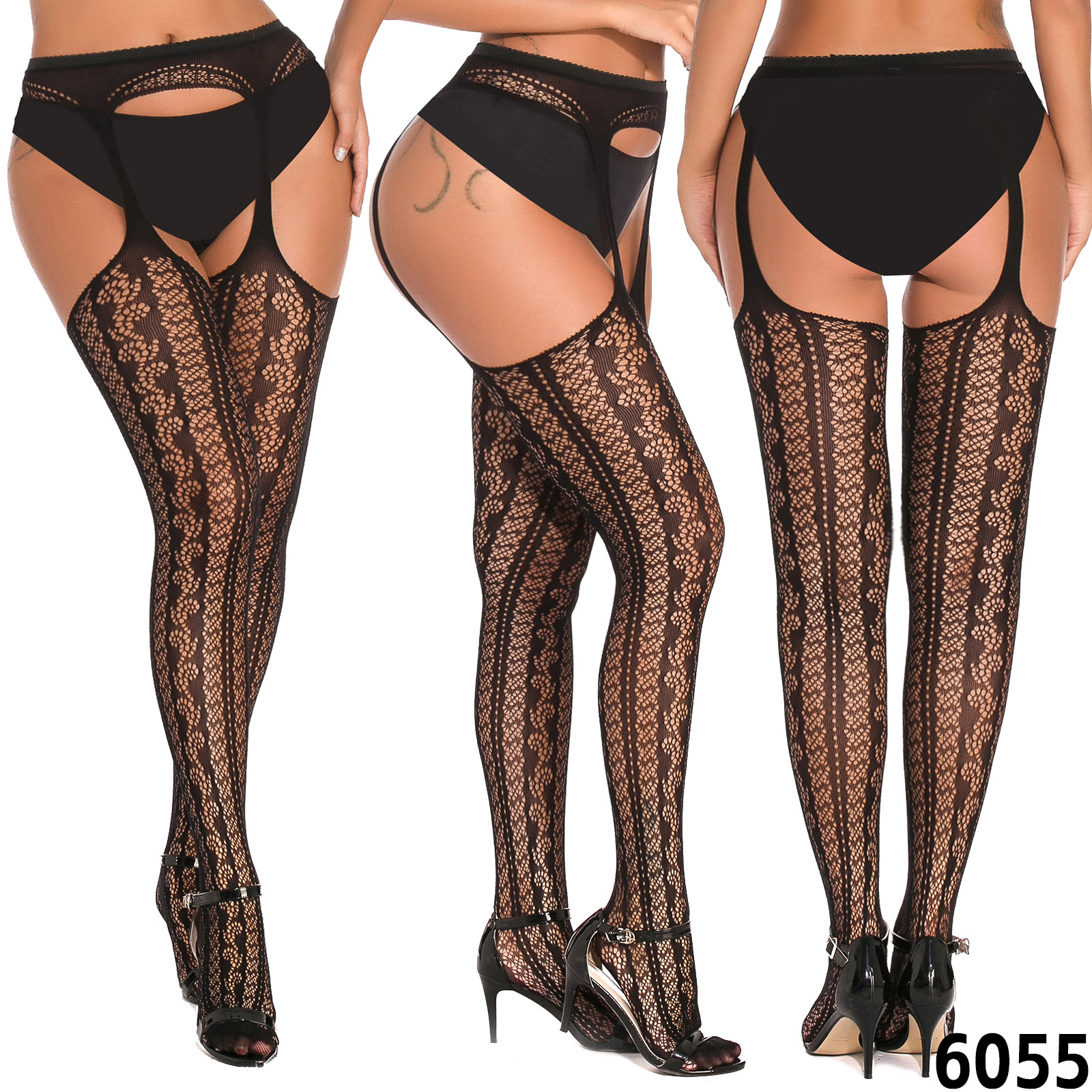 Medias sexys, accesorios para coquetear, lencería, pijamas calados, pantalones de uniforme jacquard, medias de rejilla europeas y americanas con tirantes cruzados