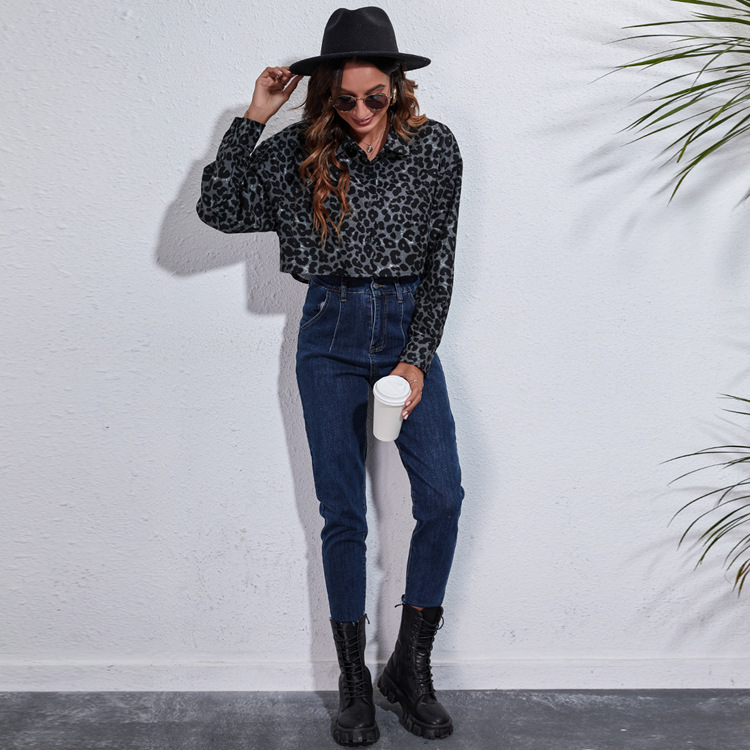 Long Sleeve Loose Single Breasted Leopard Print Casual Shirt NSGBS93158