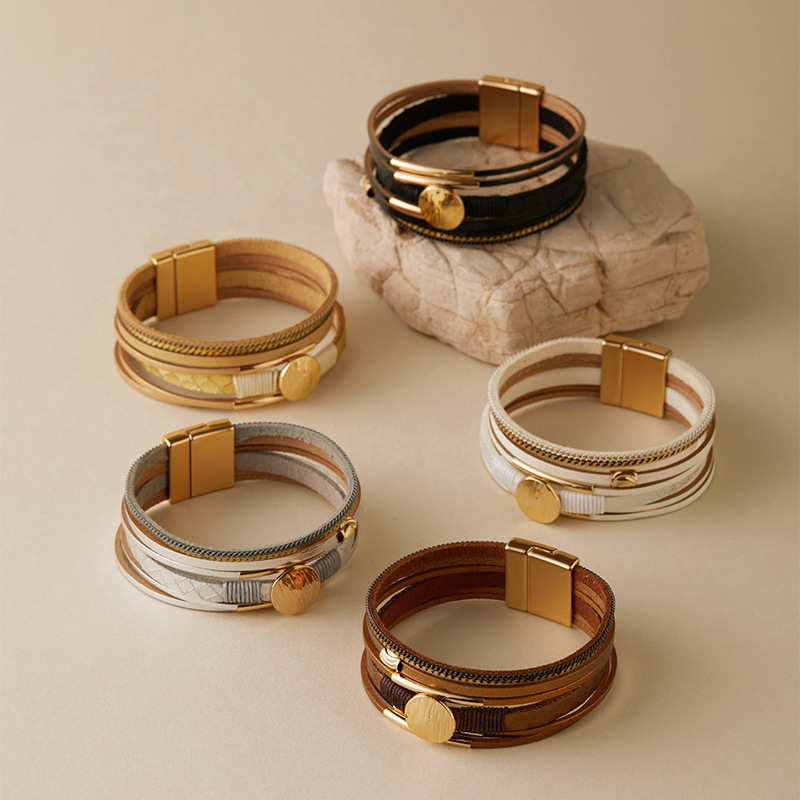 2025 new PU bracelet multi-layer handmade woven niche vintage bracelet cross-border Middle East hot jewelry