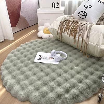 Bedroom Dresser Chair Mat, Car Carpet - matcha-green-upgraded-thickened-bubble-velvet-diameter-50cm