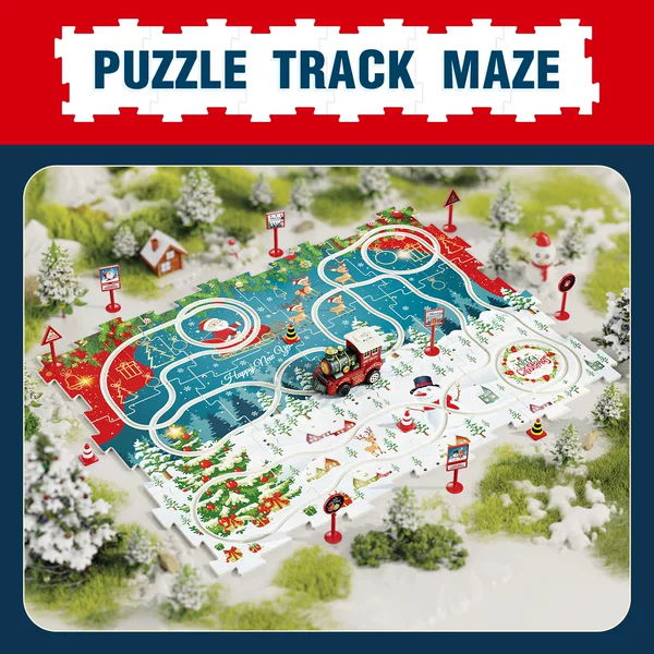Cross-border new Christmas puzzle rail car children DIY scene simulation retro electric train gifts wholesale
