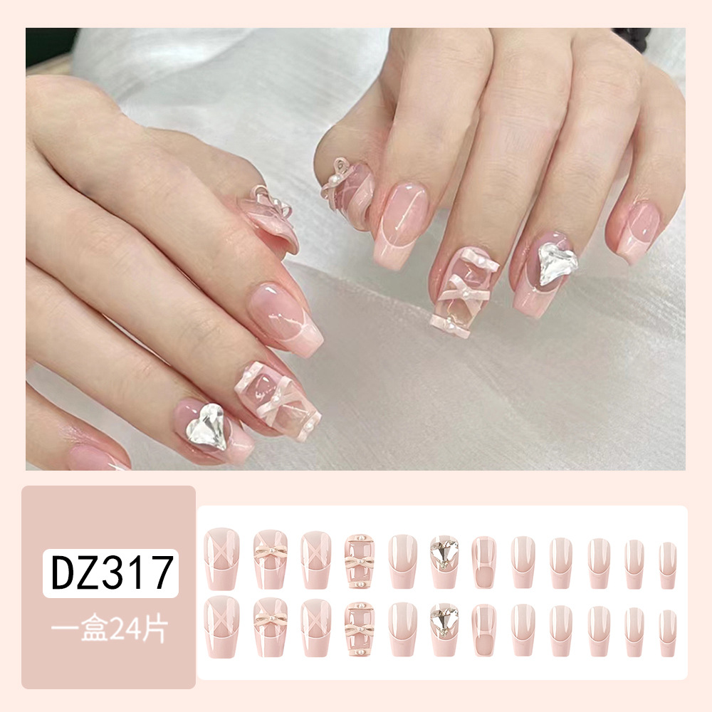 Estilo ins desgaste corto de uñas zapatos de ballet Rosa manicura francesa pieza de uñas amor vidrio parche de uñas de diamante grande