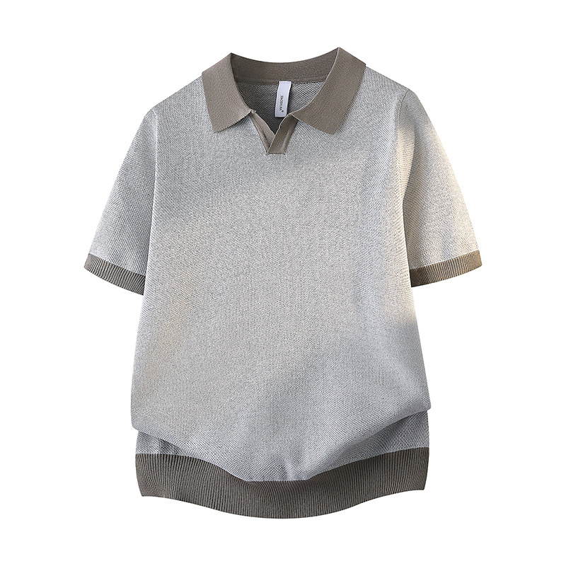 Polo camiseta de punto camiseta de manga corta hombre cuello V gaviota cuello viejo viento de negocios camiseta de hielo de verano fábrica transfronteriza al por mayor