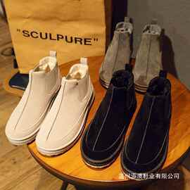 冬季保暖加绒东北雪地靴男一脚蹬加厚面包鞋中帮套脚防滑棉鞋子男