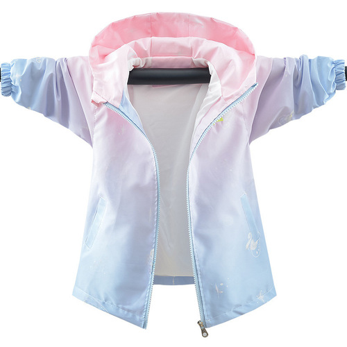 Children's Offshore Style Gradient Color Windbreaker Jacket 2024 Baby Girl's Top