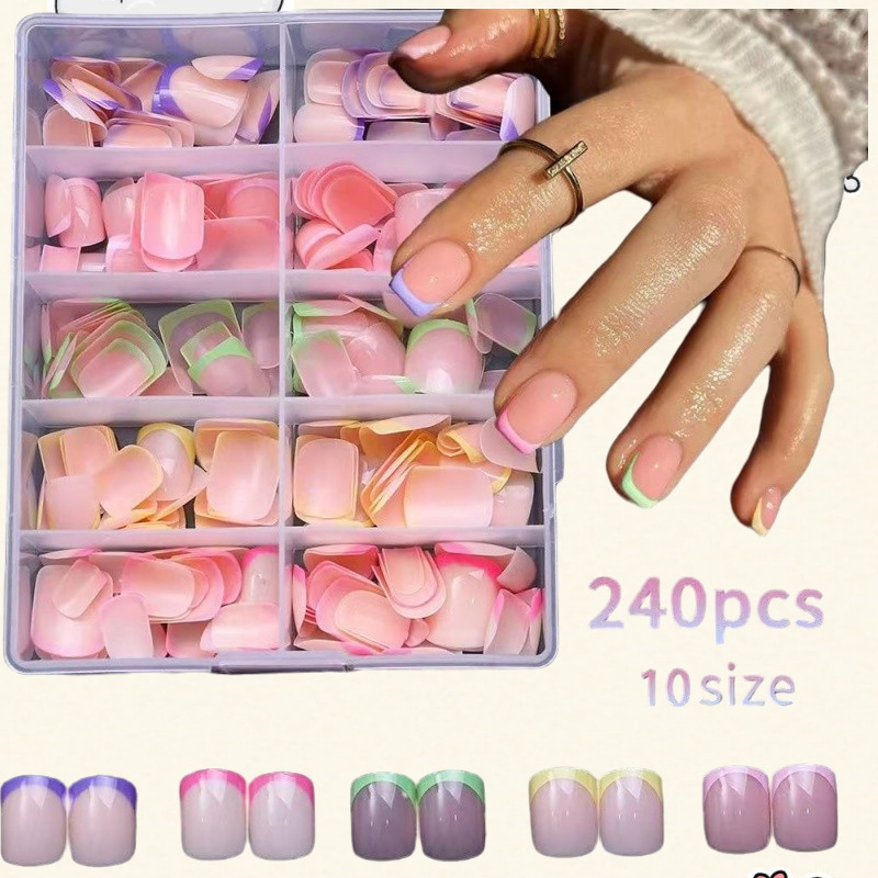 Factory Direct Sales Popular 240-Piece Boxed Wearable Nails Colorfulful French Edge Short Nails Wearable Nails Fake Nail Patches