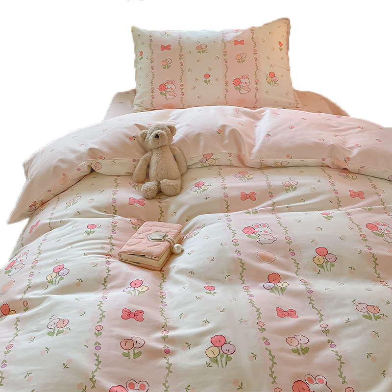 Pequeño algodón fresco dormitorio de estudiantes universitarios cama de tres piezas algodón puro 2025 nuevo traje de sábanas de verano de cuatro piezas