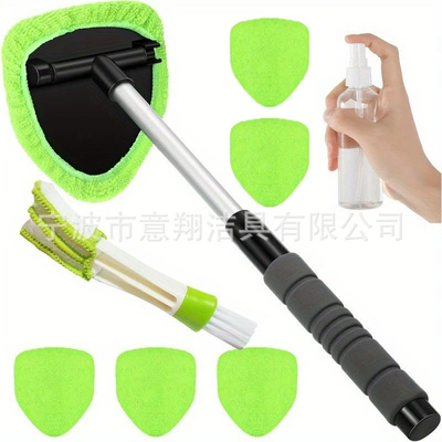 Car cleaning tools Labeling Car Windshield Cleaning - 1-set-b-type-eva-sheath-6-green-cloth-covers-1-100ml-bottle-1-detail-brush