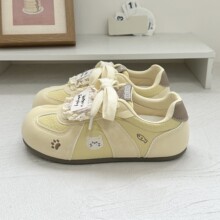 可爱刺绣猫猫休闲系带小白鞋女2026春季新款高颜值百搭平底德训鞋