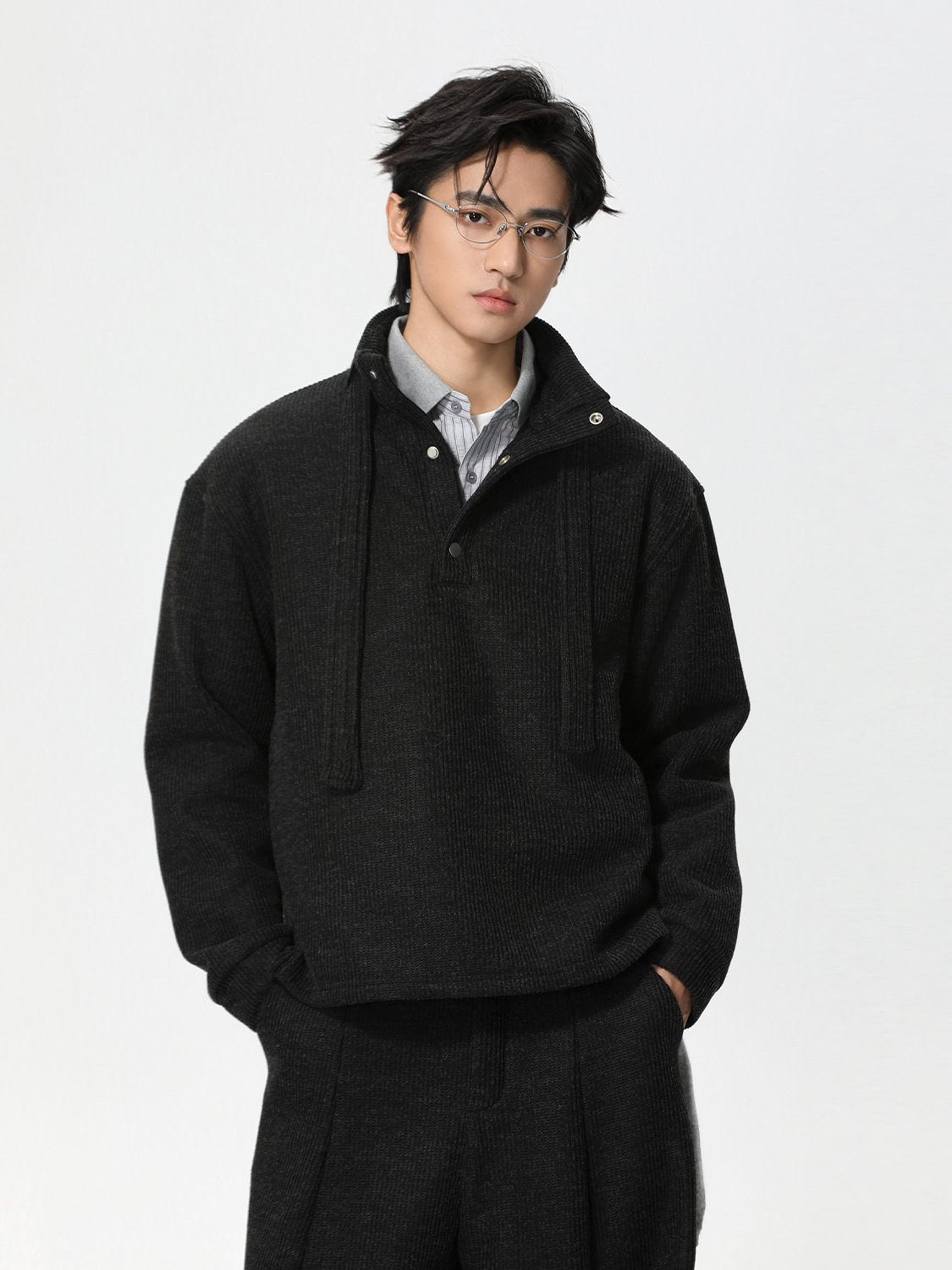 MTLCLOTHES Hombres| Perezoso simple 470g peso relajado conjunto casual de punto de color sólido