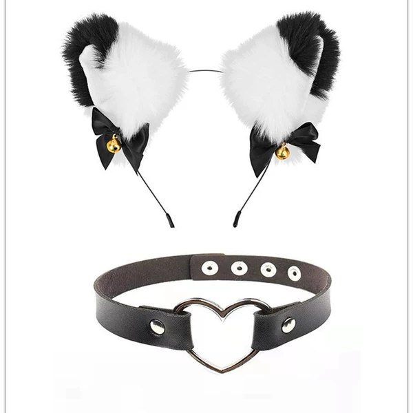 White Battle Black Cat Ear+Love Circles Circle