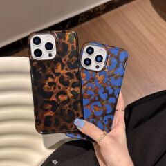 复古棕撞色豹纹适用iPhone16Pro max苹果17手机壳14/15双层壳全包
