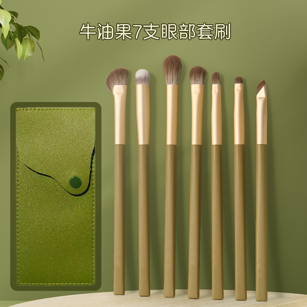 Nuevo cepillo de maquillaje de aguacate 7 conjuntos de cepillo de pelo suave cepillo de sombra de ojos cepillo de línea de ojos cepillo de sombra de nariz cepillo de labios set de cepillo de tinción