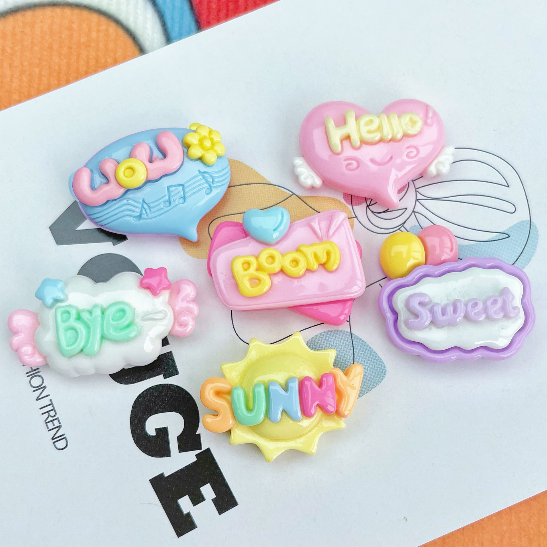 Brillante Sol en forma de corazón Inglés palabra tarjeta resina accesorios SUNY carta tarjeta crema pegamento teléfono caso horquilla accesorios nuevo