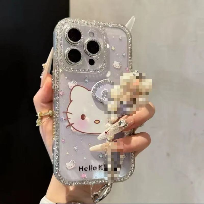 可爱卡通KT猫适用苹果16promax手机壳iPhone15点钻14日韩13防摔16|undefined