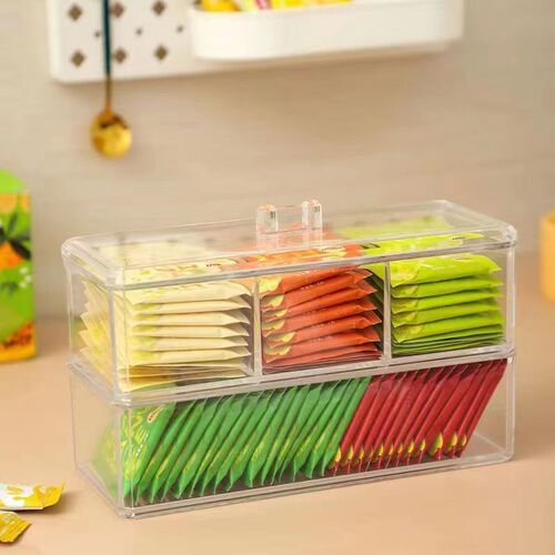 Tea bags, coffee capsules storage shelf, sugar bag stirring stick, coffee milk tea bag acrylic storage with lid on bar counter